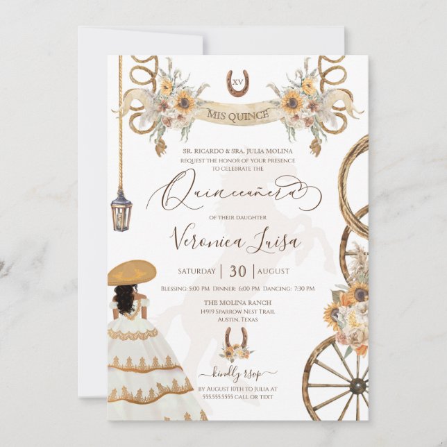 Charro Blommigt Boho Rustic Land Quinceanera Inbjudningar (Framsida)