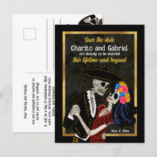 Charro Catrina Socker Skallar Svart Spara Datumet Vykort