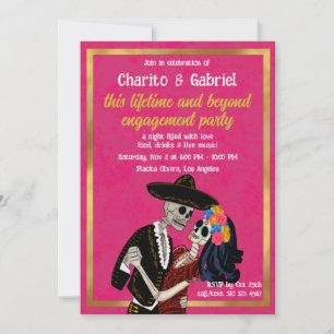 Charro Catrina Sugar Döskallars Dance Rosa Förlovn Inbjudningar
