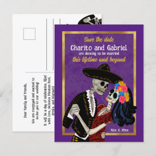 Charro Catrina Sugar Döskallars Lila Spara datum Vykort