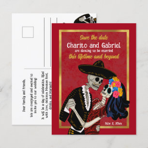 Charro Catrina Sugar Döskallars Red - Spara datume Vykort