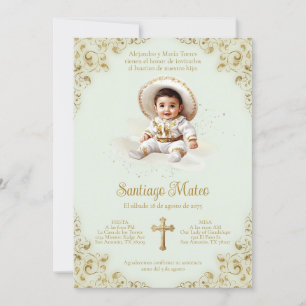 Charro-dopinvitation – Pojke – Sage & Guld Inbjudningar