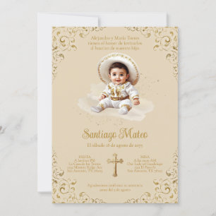 Charro-dopinvitation – Pojke – Tan & Guld Inbjudningar