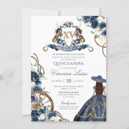 Charro Horse Vapensköld Royal Navy Blue Quinceañer Inbjudningar