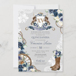 Charro Horse Vapensköld Royal Navy Blue Quinceaner Inbjudningar