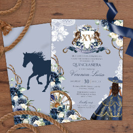 Charro Horse Vapensköld Royal Navy Blue Quinceaner Inbjudningar