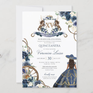 Charro Horse Vapensköld Royal Navy Blue Quinceaner Inbjudningar