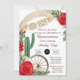 Charro Huapango Quinceanera-inbjudan, Röd ros Inbjudningar