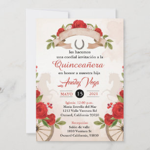 Charro/Huapango Quinceanera-inbjudan, Röd ros Inbjudningar