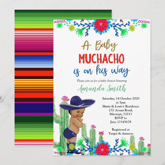 Charro Muchacho Mexikansk Pojke Baby Shower Inbjud Inbjudningar (Fram/baksida)