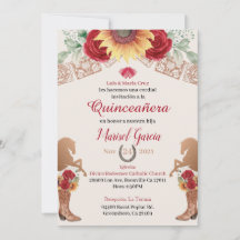 Charro Quinceanera-inbjudan, Röd ros inbjudan