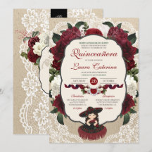 Charro Quinceanera Red Burgundy Blommigt Birthday