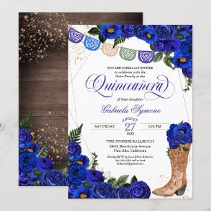Charro Rustic Cowgirl Boots Blue Ro Quinceañera Inbjudningar