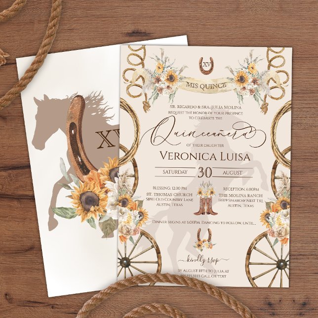Charro Solros Land Rustic Blommigt Quinceanera Inbjudningar (Skapare uppladdad)