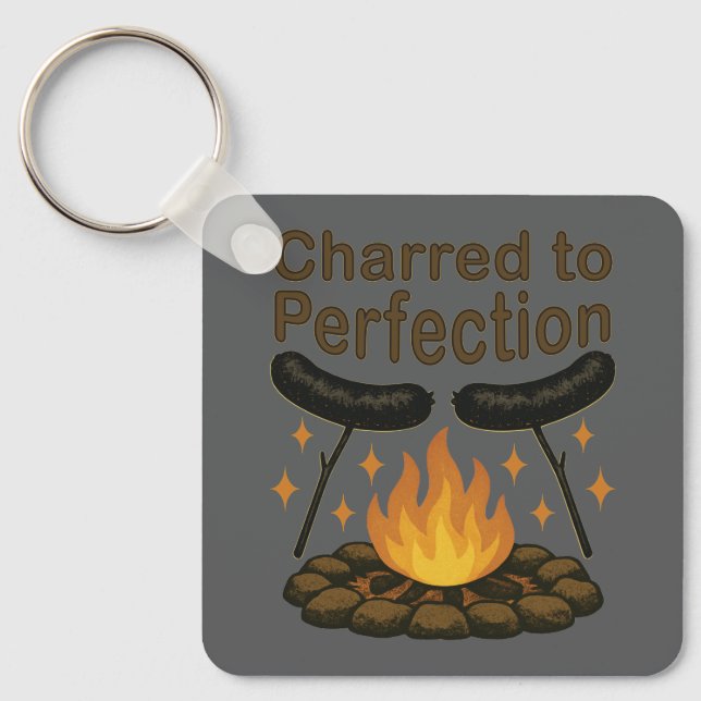 Charterad till Perfection Funny Campfire Hett Hund Nyckelring (Framsida)