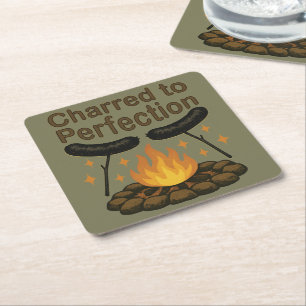 Charterad till Perfection Funny Campfire Hett Hund Underlägg Papper Kvadrat