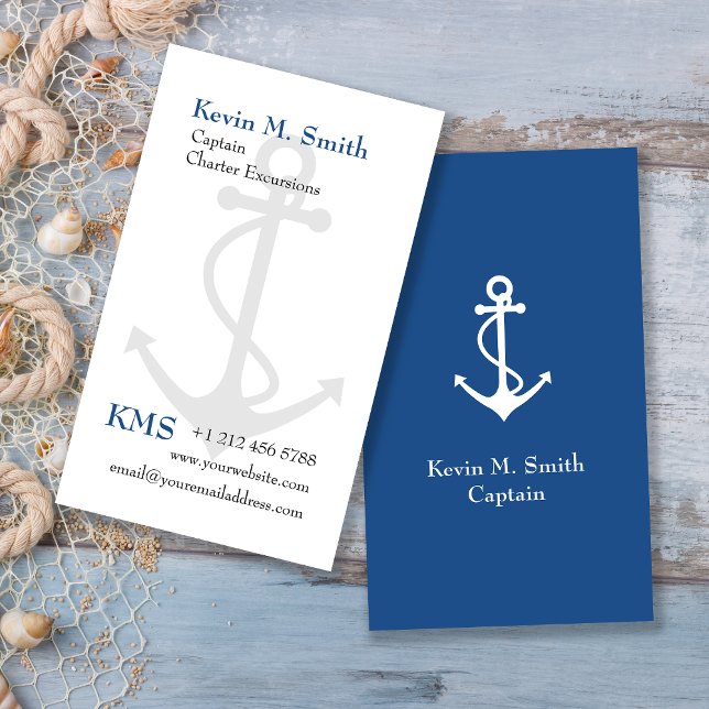 Charterbåtkapten Anchor Blue and White Visitkort (Skapare uppladdad)