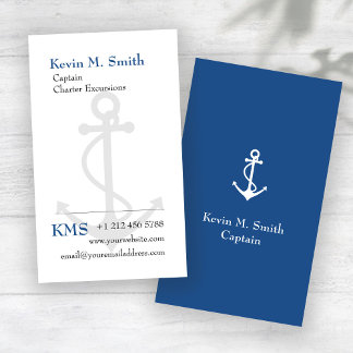 Charterbåtkapten Blue och White Anchor Visitkort