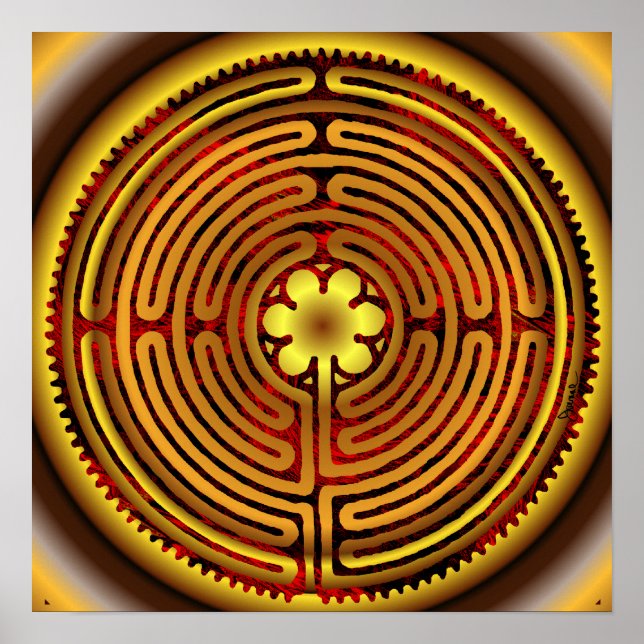 Chartres Labyrint Fire Sol Skriv ut Poster (Framsidan)