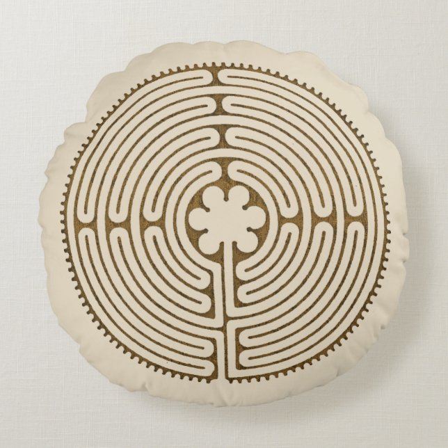 Chartres Labyrinth - Andlig Symbol Antique 1 Rund Kudde (Framsidan)
