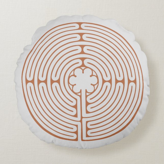 Chartres Labyrinth Brown och Cream Rund Kudde (Framsidan)