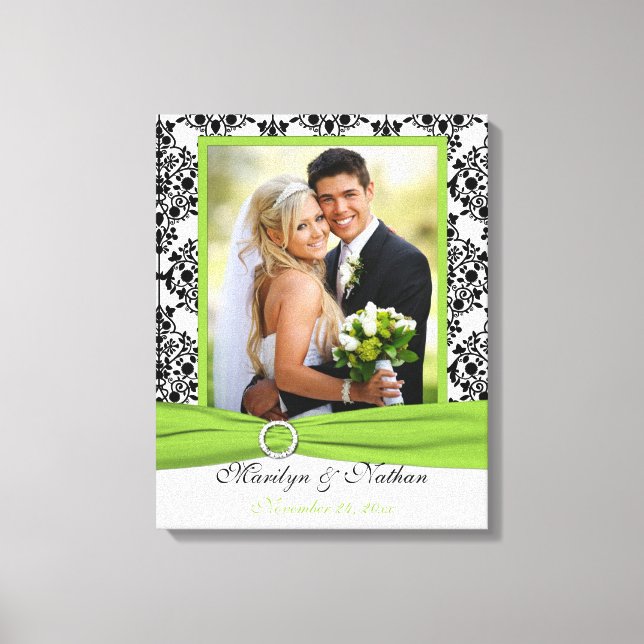 Chartreuse, Black, White Damask Wedding Canvas (Framsida)