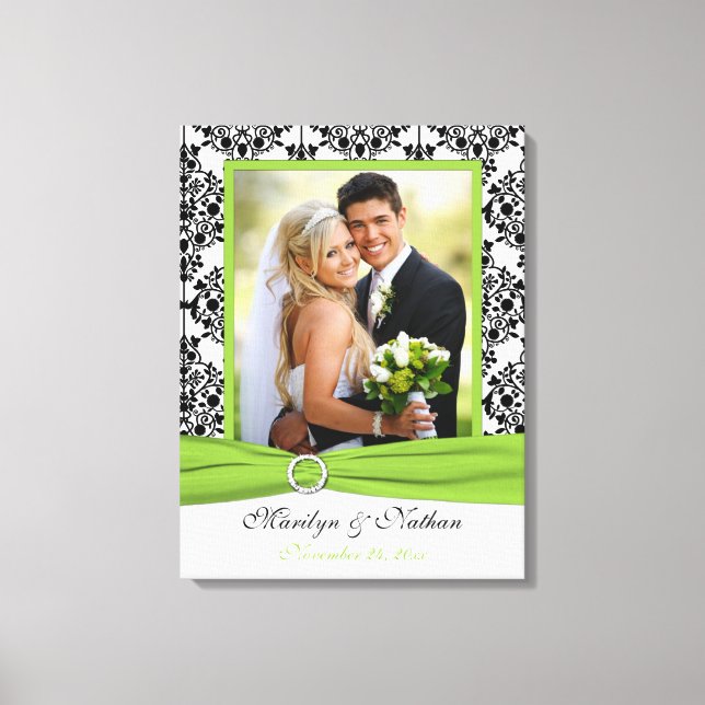 Chartreuse, Black, White Damask Wedding Canvas (Framsida)