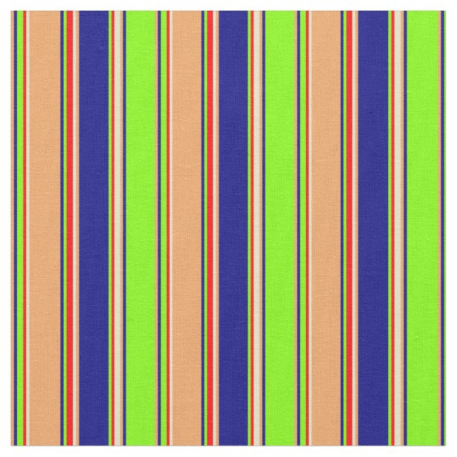 Chartreuse, Blue, Brown, Goldenrod och Red Linjer Tyg (Närbild)