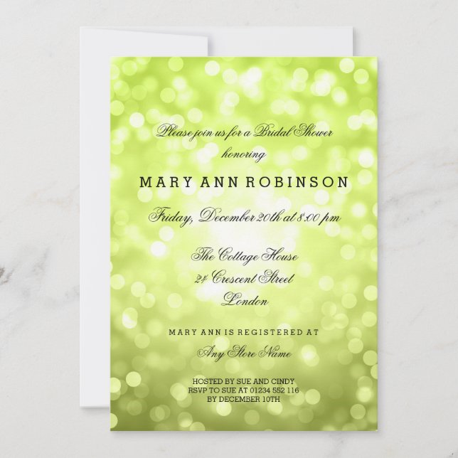 Chartreuse Glitter Ljus Elegant Möhippa Inbjudningar (Framsida)