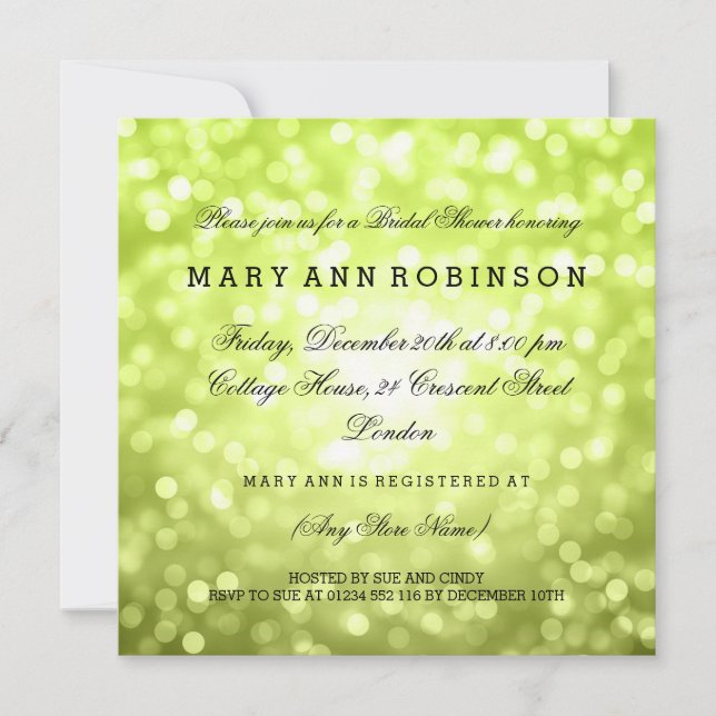 Chartreuse Glitter Ljus Elegant Möhippa Inbjudningar (Framsida)