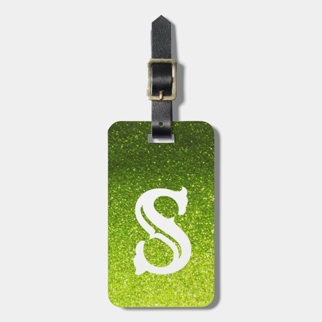 Chartreuse Glitter Ombre Sparkles Glam Monogram Bagagebricka (Vertikal Framsida)