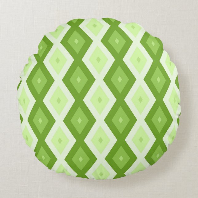 Chartreuse green diamond pattern rund kudde (Framsidan)