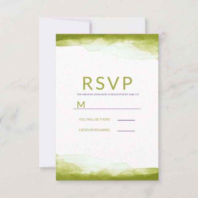 Chartreuse Grön Akvarell Modern Bröllop RSVP OSA Kort (Framsida)