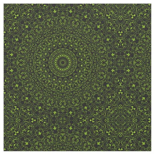 Chartreuse Grön Mandala med djärv symmetri Tyg (Närbild)
