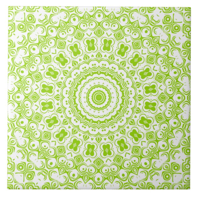 Chartreuse Grön Mandala Mönster Kakelplatta (Framsidan)