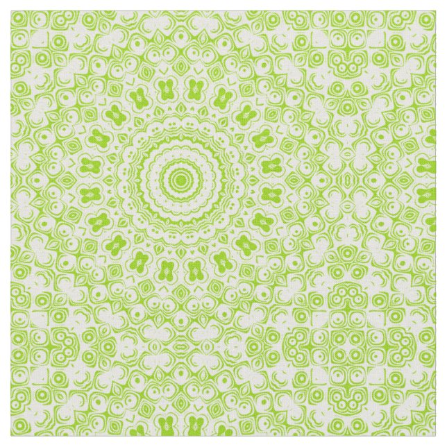 Chartreuse Grön Mandala Mönster Tyg (Närbild)