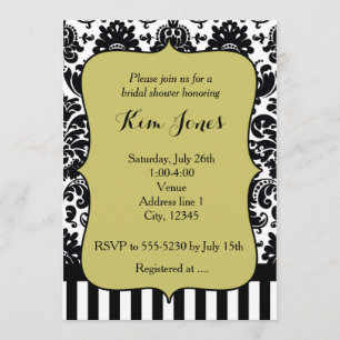 Chartreuse Grön Svart Vit Damask Invitation Inbjudningar