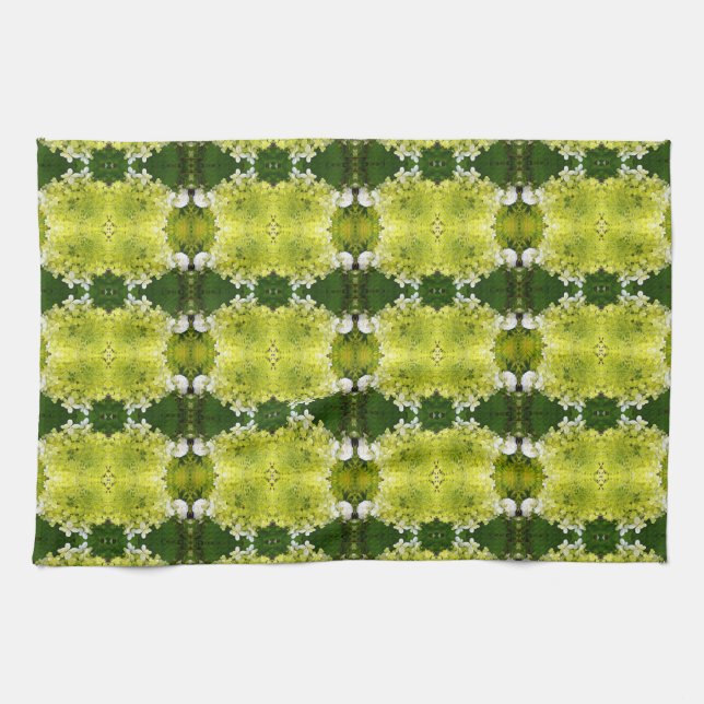 Chartreuse Grönt Abstrakt Hydrangea Blooms Mönster Kökshandduk (Horisontell)