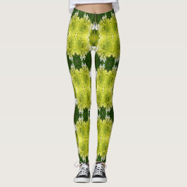 Chartreuse Grönt Abstrakt Hydrangea Blooms Mönster Leggings