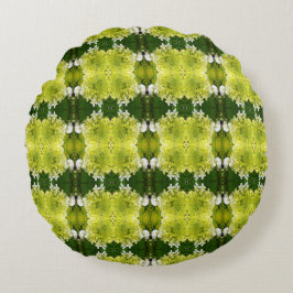 Chartreuse Grönt Abstrakt Hydrangea Blooms Mönster Rund Kudde