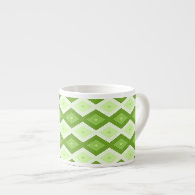 Chartreuse grönt diamant mönster espressomugg (Framsida höger)