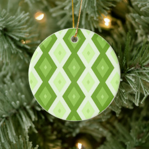 Chartreuse grönt diamantmönster julgransprydnad keramik