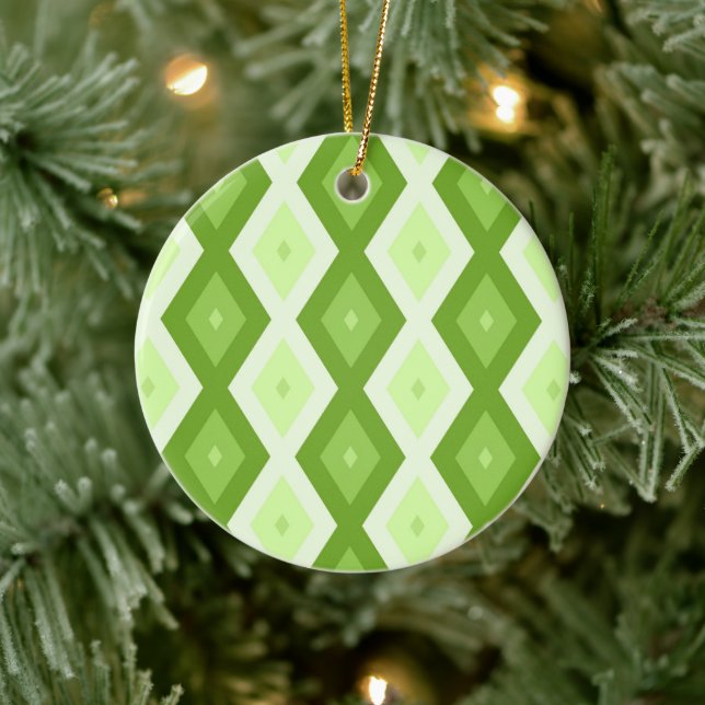 Chartreuse grönt diamantmönster julgransprydnad keramik (Träd)