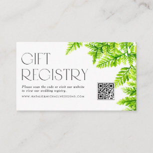 Chartreuse Grönt Ferns QR Code Bröllop Registry Tilläggskort