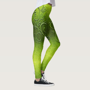 Chartreuse Grönt Glitter Ombre Butterfly Sparkles Leggings