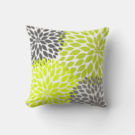 Chartreuse Grönt Grått Dahlia mod decor soffa Kudde