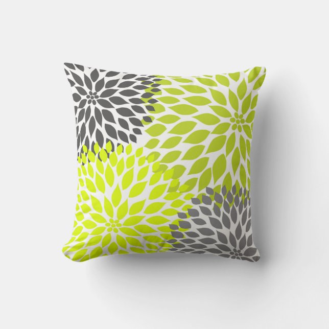 Chartreuse Grönt Grått Dahlia mod decor soffa Kudde (Framsida)