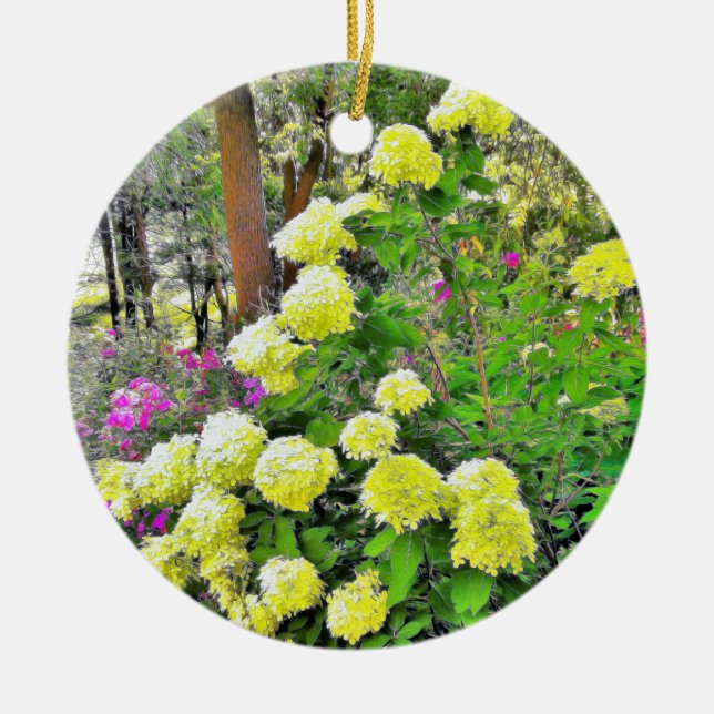 Chartreuse Grönt Limelight Hydrangea Garden Julgransprydnad Keramik (Framsidan)