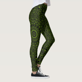 Chartreuse Grönt Mandala med fetstil och symmetri Leggings
