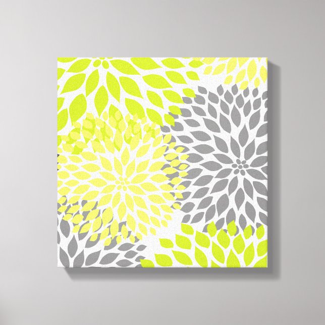 Chartreuse Grönt modern dahlia blommars wall art Canvastryck (Framsida)